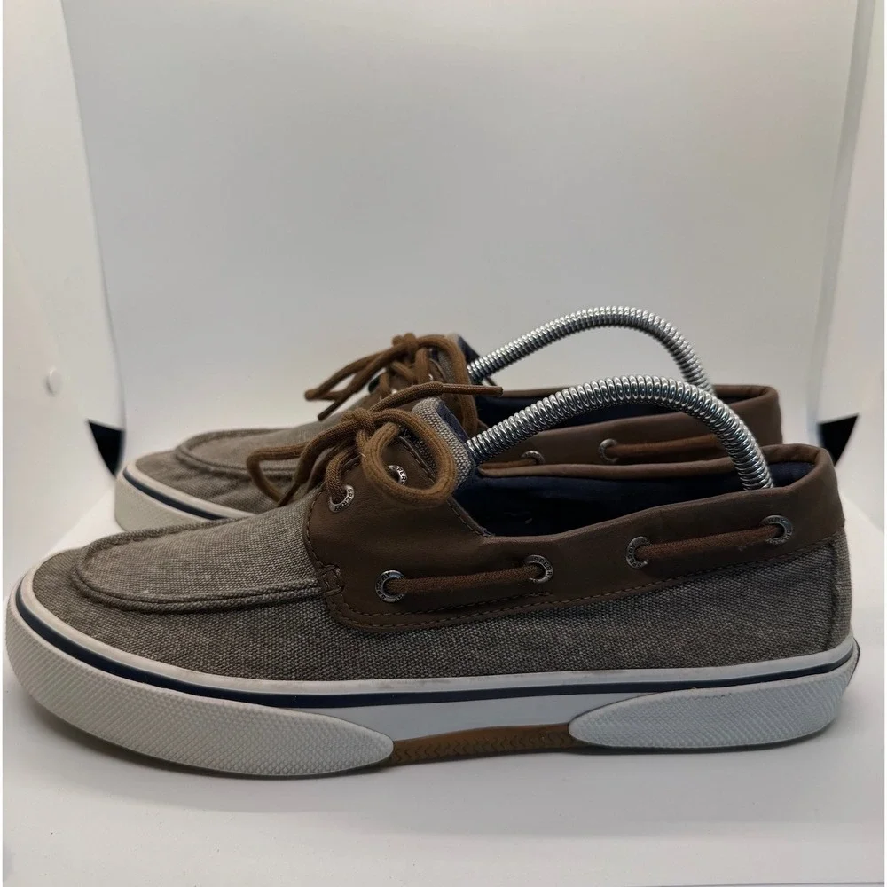 Sperry‎ Bahama II Boat Shoes Mens 9 Brown Tan Canvas Leather Sneakers STS21489